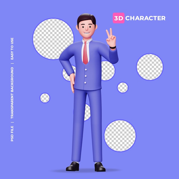 Personnage Masculin 3d Montrant Un Signe De Paix Avec Un Fond Transparent