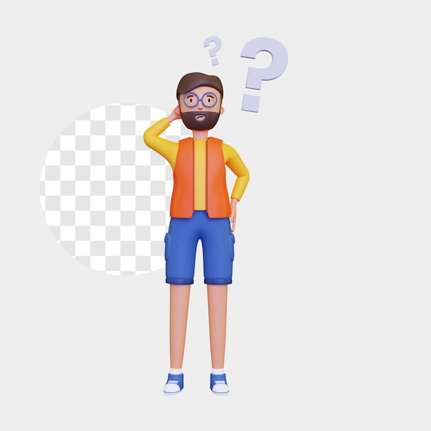 personnage masculin 3d avec point d'interrogation