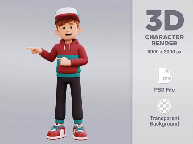 PSD personnage masculin 3d pointant vers la droite