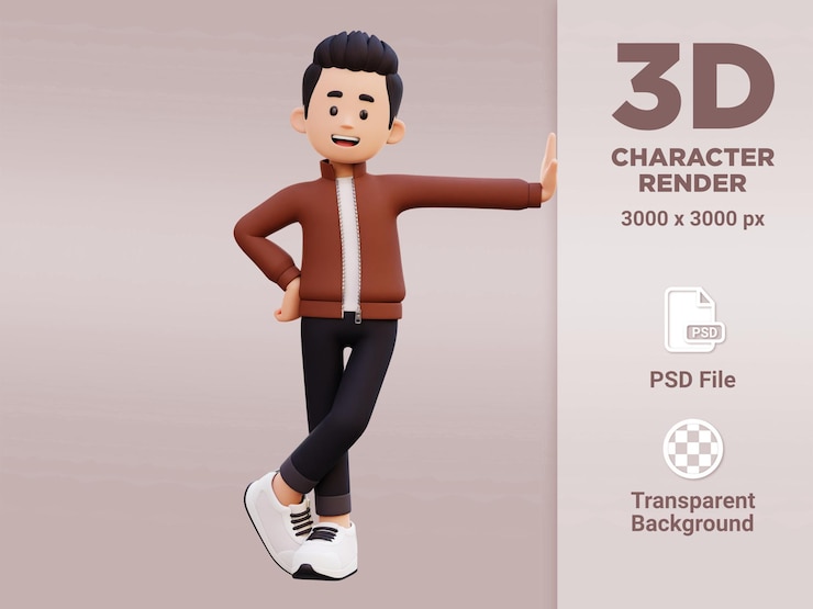 PSD personnage masculin 3d portant sur un mur transparent