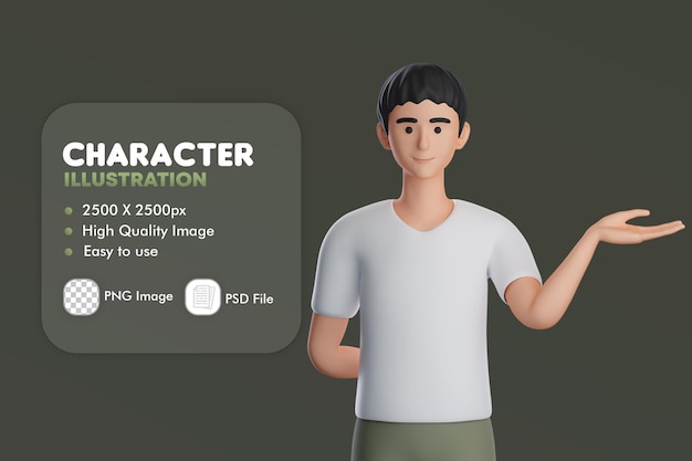 Personnage masculin 3D présentant utiliser la main droite
