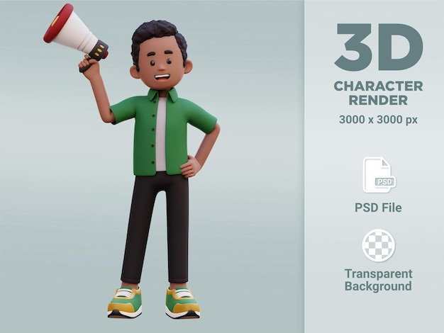 personnage masculin 3d tenant un mégaphone