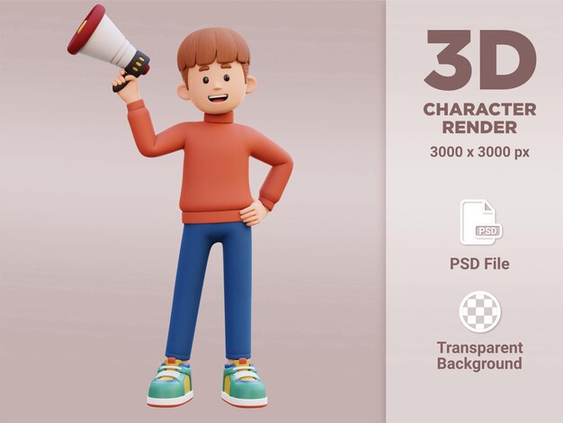 Personnage Masculin 3d Tenant Un Mégaphone