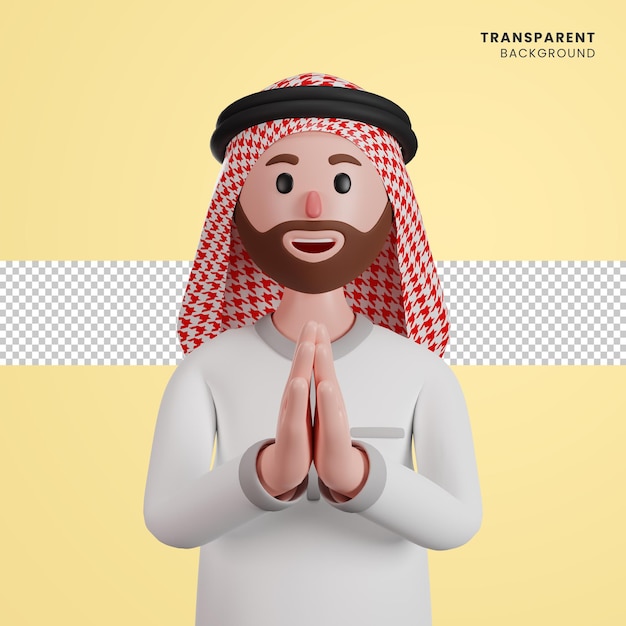 PSD le personnage masculin arabe 3d montre un geste de salutation