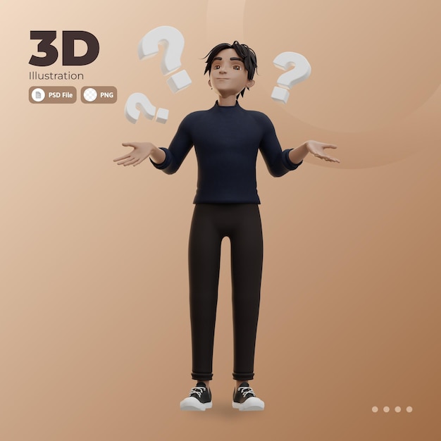 PSD personnage masculin confus illustration 3d