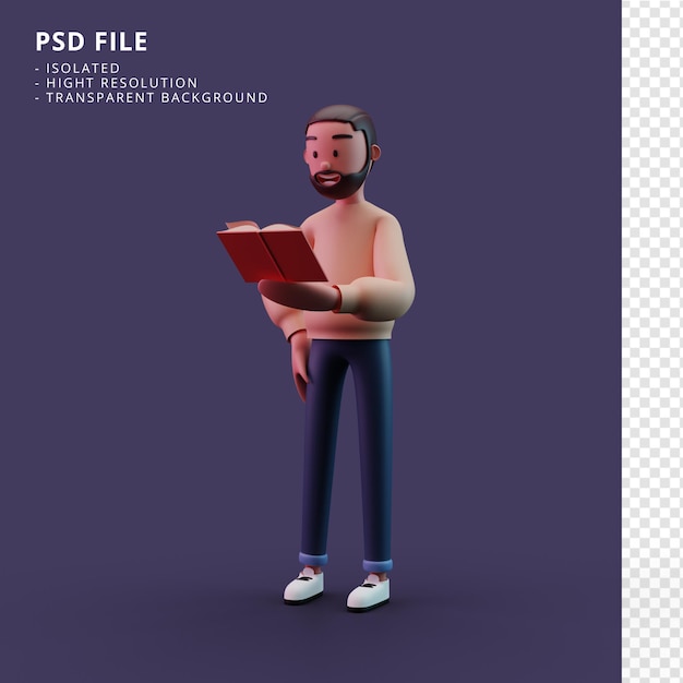 Personnage masculin élégant tenant un livre rendu 3d