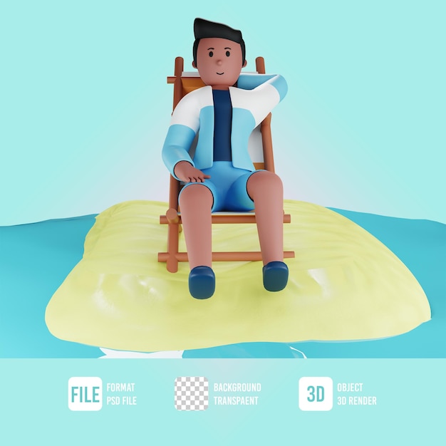 Personnage Masculin D'été 3d Assis Sur La Plage