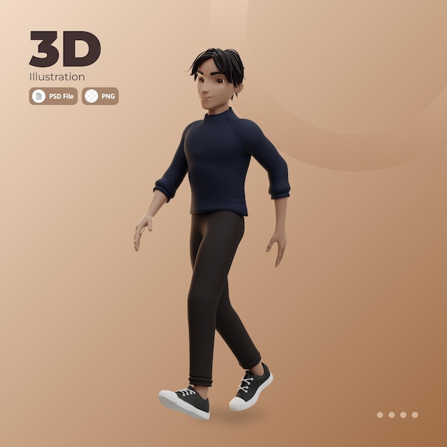 PSD personnage masculin marchant illustration 3d