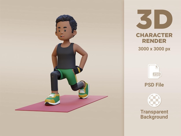 Personnage Masculin Sportif 3d Effectuant Des Fentes Dynamiques Au Gymnase