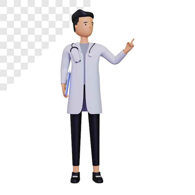 Personnage De Médecin De Sexe Masculin 3d Avec La Main Vers Le Haut