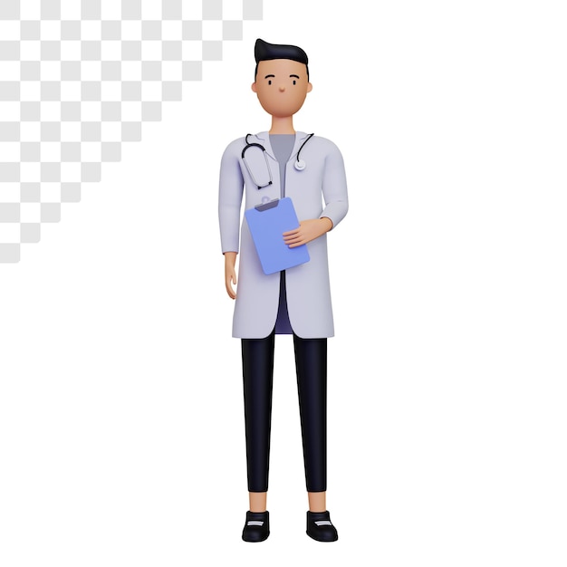 Personnage de médecin de sexe masculin 3D tenant une note