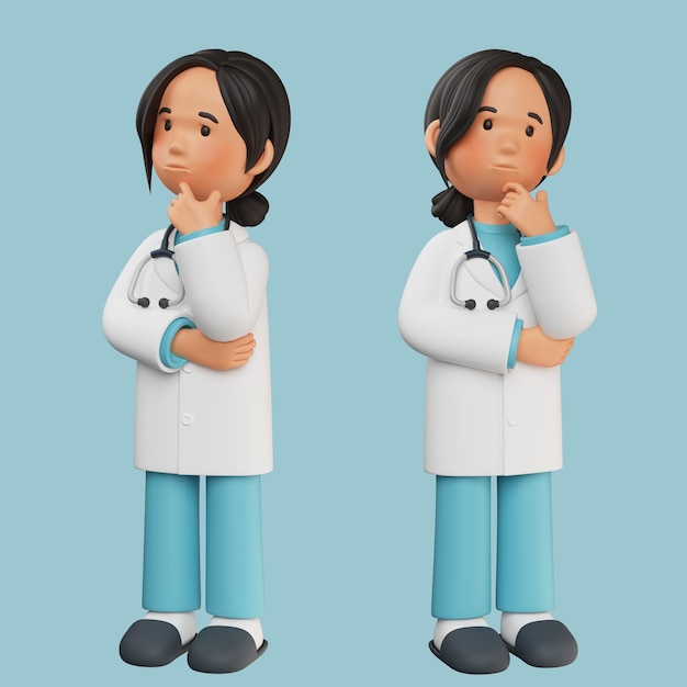 un personnage médical en 3D contemplant la pose