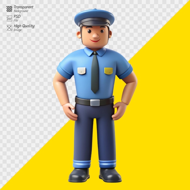 PSD personnage d'officier de police 3d sympathique avec un fond transparent