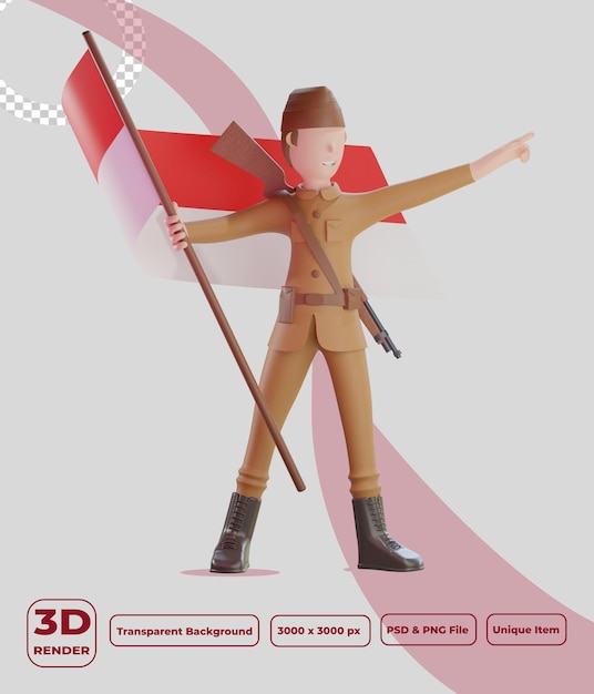 PSD le personnage patriote 3d donne des instructions