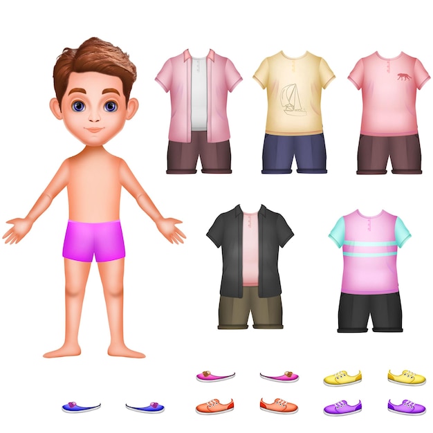 Personnage de petit garçon avec robe et chaussures