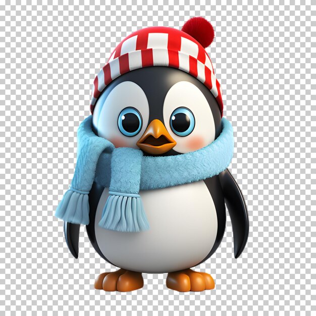 PSD personnage de pingouin de noël 3d isolé sur un fond transparent