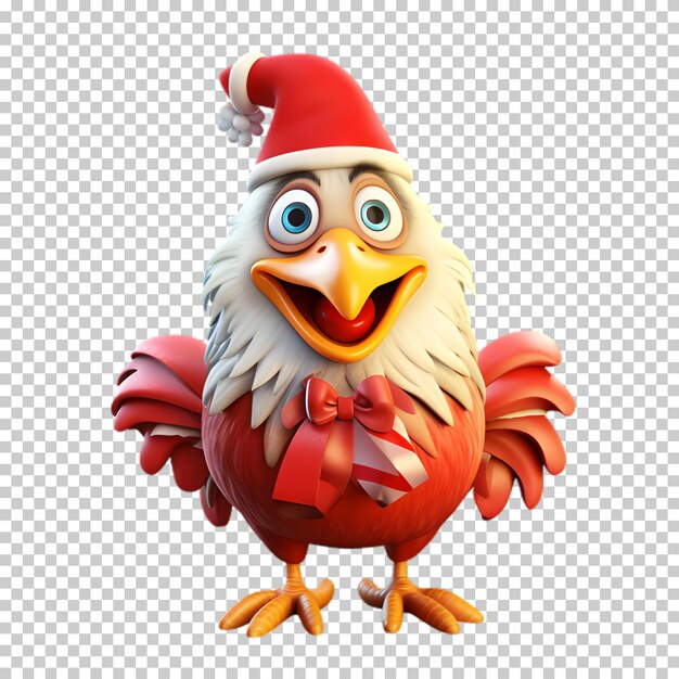 PSD un personnage de poulet mignon portant un chapeau de père noël sur un fond transparent