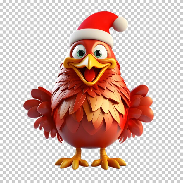 PSD un personnage de poulet mignon portant un chapeau de père noël sur un fond transparent