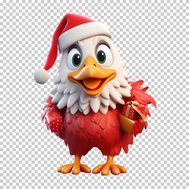 PSD un personnage de poulet mignon portant un chapeau de père noël sur un fond transparent