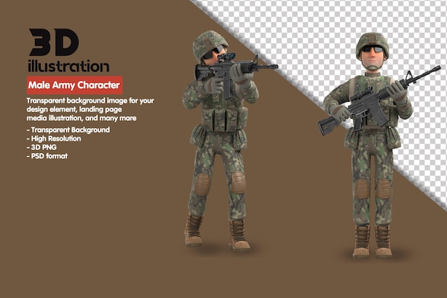 Personnage de rendu 3D de l'armée masculine 3D. PSD de rendu 3D