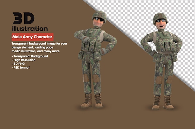 Personnage de rendu 3D de l'armée masculine 3D. PSD de rendu 3D