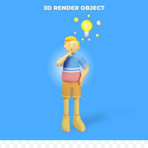 PSD le personnage de rendu 3d pense et a une idée