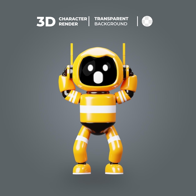PSD personnage de robot de dessin animé jaune 3d avec visage choqué