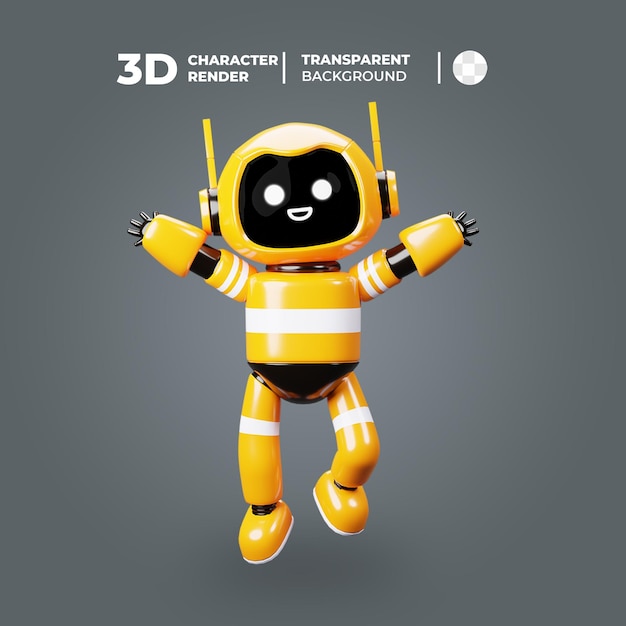 Personnage de robot de dessin animé jaune 3D avec visage heureux