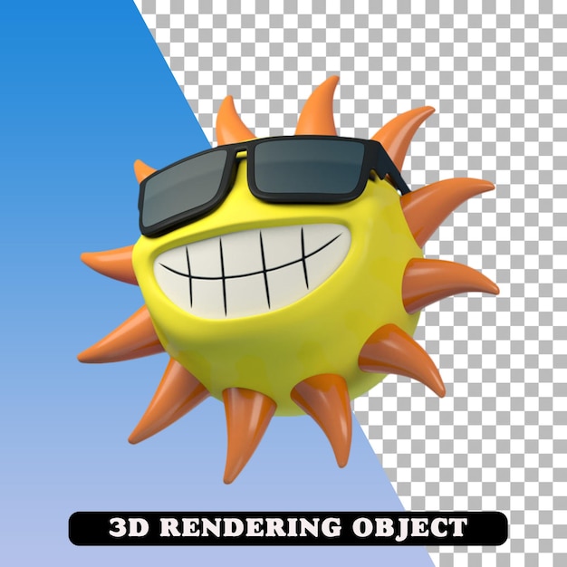 Personnage de soleil de rendu 3D souriant avec transparence.