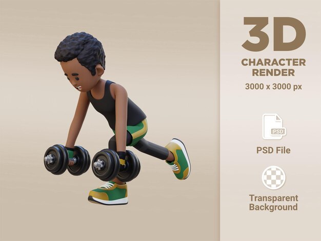 PSD personnage de sportif 3d exécutant un soulevé de terre à une jambe avec haltère à gauche