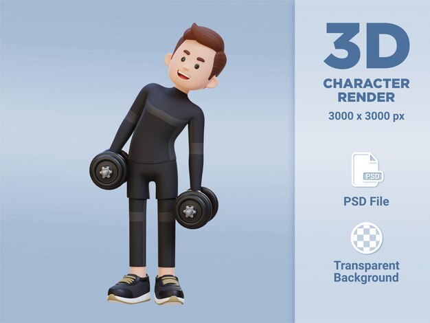 PSD personnage de sportif 3d exécutant un virage latéral d'haltère