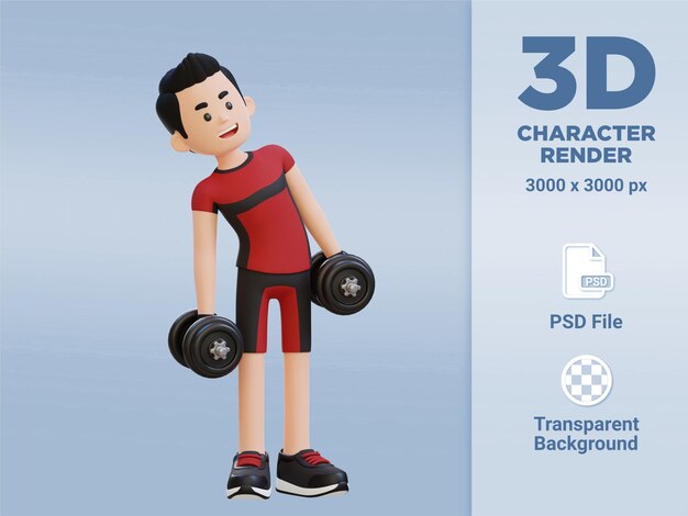 PSD personnage de sportif 3d exécutant un virage latéral d'haltère