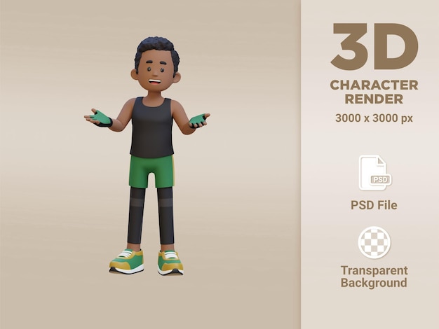 PSD personnage sportif 3d s'engageant dans des conversations pour un style de vie dynamique