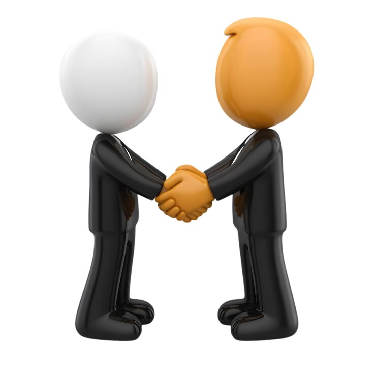PSD les personnages d'affaires 3d se serrent la main, symbole d'un accord de partenariat et de collaboration d'équipe