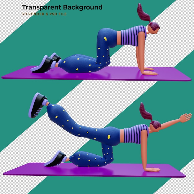 Personnages de dessin animé de femme de rendu 3D faisant du yoga Sport Concept 3d illustration Design