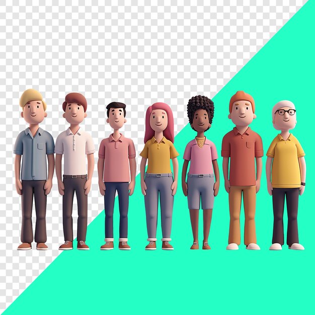 PSD des personnages divers de personnes design 3d minimaliste adapté à la diversité des éléments familiaux et de conception