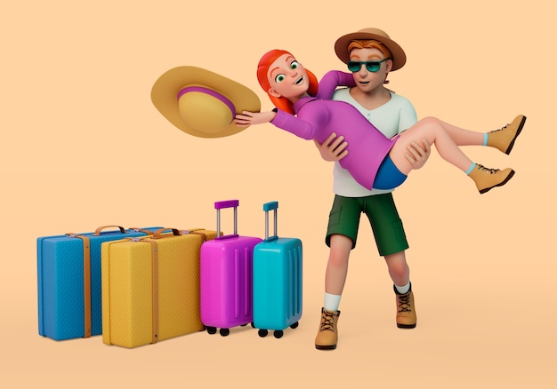 PSD personnages voyageant avec des bagages