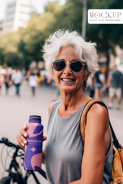 PSD personne âgée avec un modèle de boisson