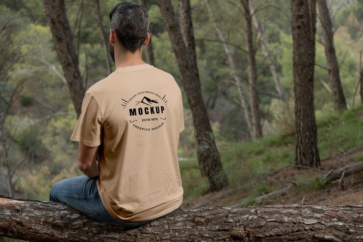 Personne portant un t-shirt maquette à l'extérieur dans la nature