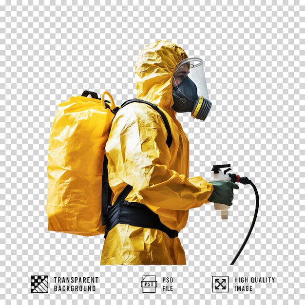 une personne portant des vêtements d'EPI sur un fond transparent