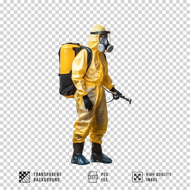 une personne portant des vêtements d'EPI sur un fond transparent
