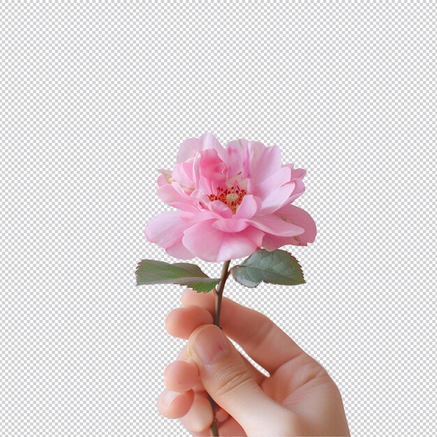 PSD une personne tenant une fleur avec le mot rose dessus