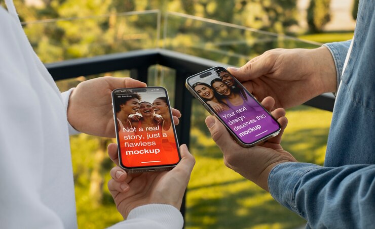 PSD personne tenant un smartphone avec une maquette d'instagram
