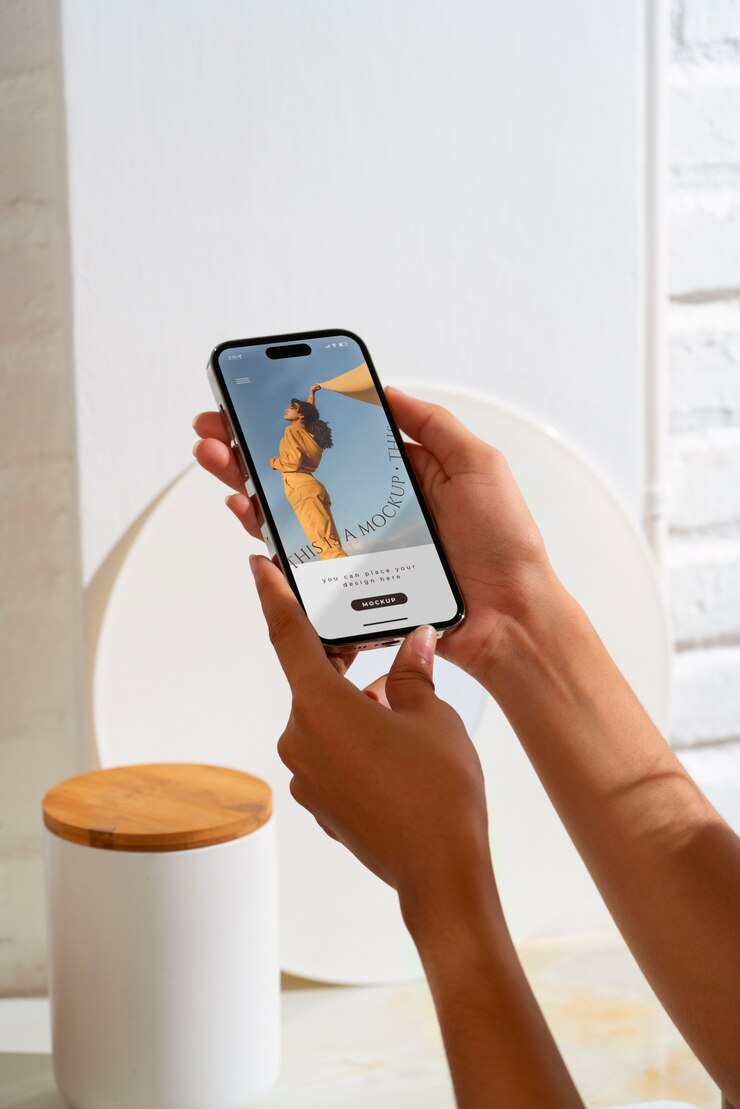 PSD personne utilisant une maquette mobile à l'intérieur