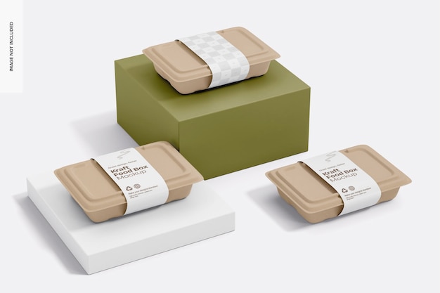 Perspectiva de las cajas de alimentos rectangulares de Kraft