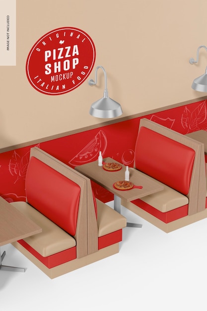 Perspectiva de maquete de cena de cadeira e mesa de pizzaria