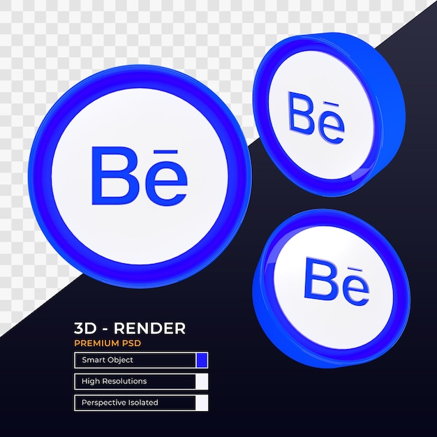 PSD perspectiva do ícone do behance renderização 3d isolada