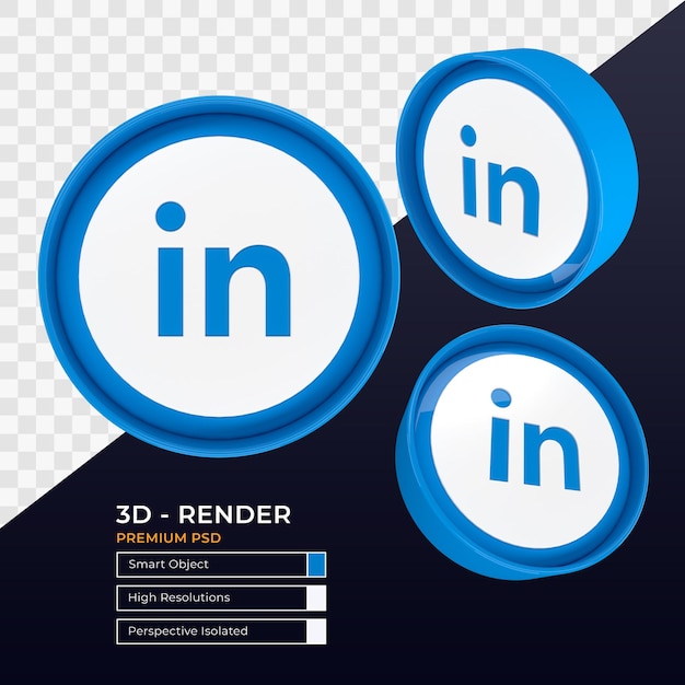 PSD perspectiva de icono de linkedin aislado render 3d