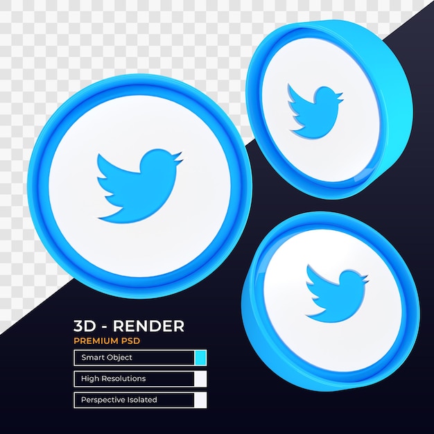 Perspectiva de icono de Twitter aislado render 3d