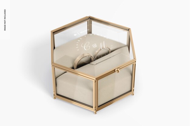 Perspectiva de maqueta de caja de anillo transparente hexagonal